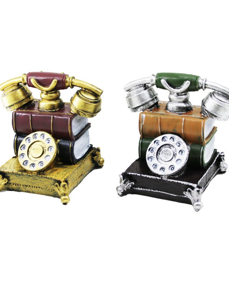 KUMBARA ANKESÖRLÜ TELEFON VİNTAGE DEKORATİF BİBLO KUMBARA RENKLİ 15.5X15.5X10CM REÇİNE