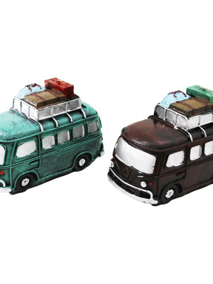 KUMBARA OTOBÜS VİNTAGE DEKORATİF BİBLO KUMBARA RENKLİ 22X14X 9CM REÇİNE