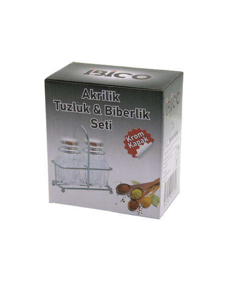 Tuzluk 2PCS KROM KAPAK AKRİLİK TUZLUK BİBERLİK BAHARATLIK METAL STANDLI KARE BOMBELİ