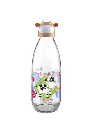 İnek Tasarımlı Sevimli Cam Suluk - Süt Şişesi 1000 ML İnek Tasarımlı Sevimli Cam Suluk - Süt Şişesi 1000 ML