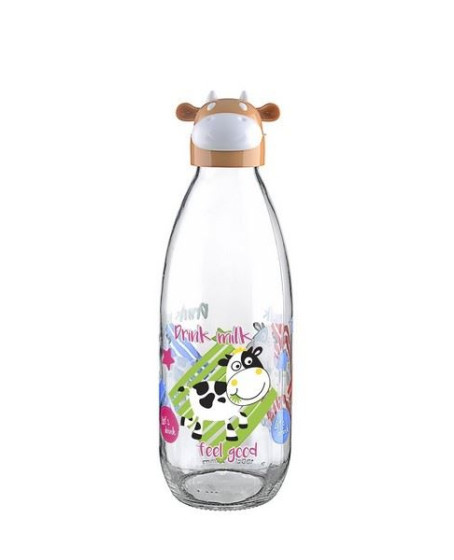 İnek Tasarımlı Sevimli Cam Suluk - Süt Şişesi 1000 ML İnek Tasarımlı Sevimli Cam Suluk - Süt Şişesi 1000 ML