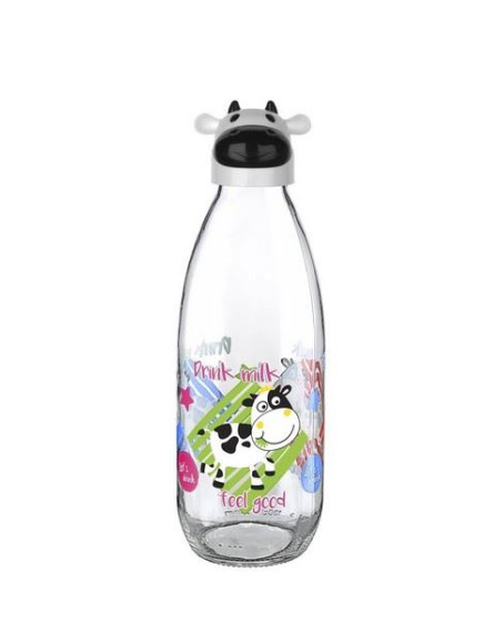 İnek Tasarımlı Sevimli Cam Suluk - Süt Şişesi 1000 ML İnek Tasarımlı Sevimli Cam Suluk - Süt Şişesi 1000 ML