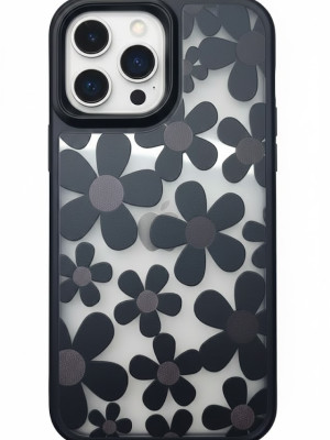 iPhone 16 Pro Max Çiçekli Kılıf Bağlama Aparatlı Siyah