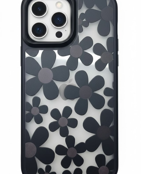iPhone 16 Pro Max Çiçekli Kılıf Bağlama Aparatlı Siyah