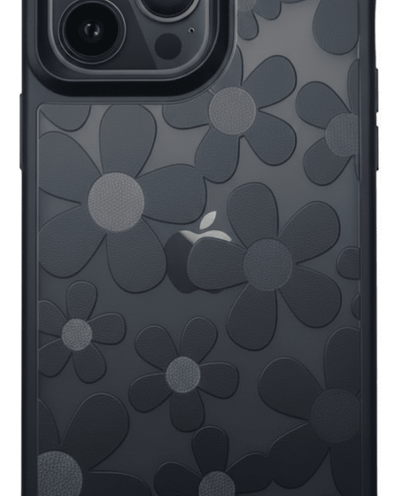 iPhone 16 Pro Max Çiçekli Kılıf Bağlama Aparatlı Siyah