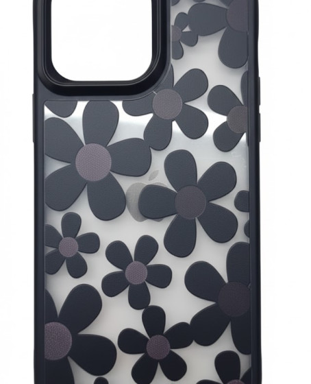 iPhone 16 Pro Max Çiçekli Kılıf Bağlama Aparatlı Siyah