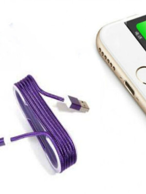 iPhone Örgü Şeklinde Renkli Çelik Şarj Data Kablosu - Mor