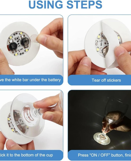 Işıklı Yapışkanlı Bardak Altı Aparatı Ledli 3 Modlu 6 cm Çap 1 Adet