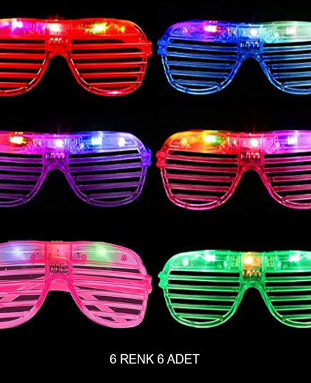 Işıklı Panjur Şeritli Led Parti Gözlüğü 6 Renk 6’lı Set