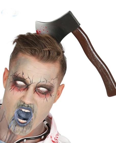 Kafaya Saplanmış Halloween Kanlı Balta Şaka Tacı Kafaya Saplanmış Halloween Kanlı Balta Şaka Tacı