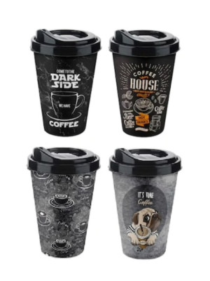 4 Adet Kahve Bardağı - Kapaklı Desenli 400ML