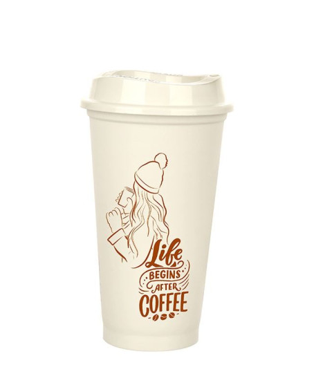Kahve Bardağı - Kapaklı Krem 473 ml