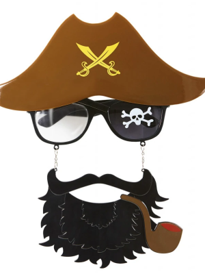 Kahve Renk Şapkalı Siyah Sakallı Pipolu Jack Sparrow Denizci Korsan Gözlüğü 24x25 cm