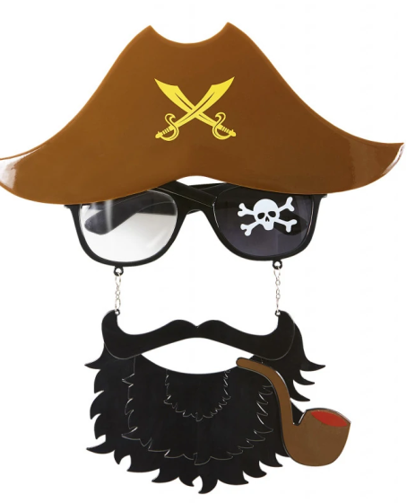 Kahve Renk Şapkalı Siyah Sakallı Pipolu Jack Sparrow Denizci Korsan Gözlüğü 24x25 cm