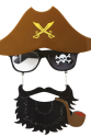 Kahve Renk Şapkalı Siyah Sakallı Pipolu Jack Sparrow Denizci Korsan Gözlüğü 24x25 cm