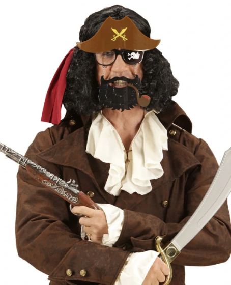 Kahve Renk Şapkalı Siyah Sakallı Pipolu Jack Sparrow Denizci Korsan Gözlüğü 24x25 cm