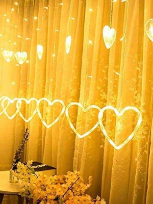 3 Metre 8 Modlu Kalp Perde LED Işık - Sarı (Sıcak Beyaz) Işık Dekoratif Işıklandırma Oda Dekoru