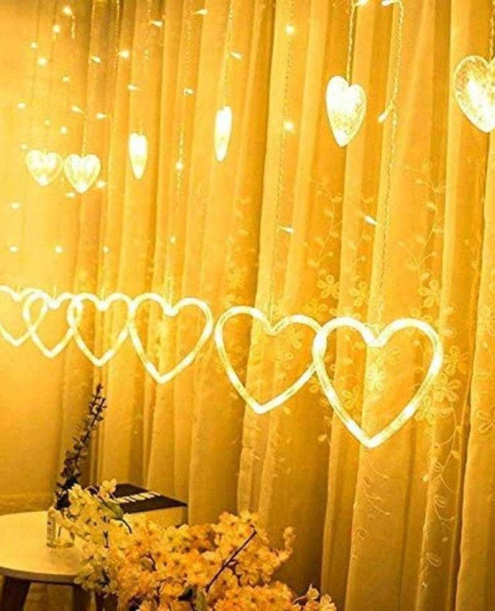 3 Metre 8 Modlu Kalp Perde LED Işık - Sarı (Sıcak Beyaz) Işık Dekoratif Işıklandırma Oda Dekoru 3 Metre 8 Modlu Kalp Perde LED Işık - Sarı (Sıcak Beyaz) Işık Dekoratif Işıklandırma Oda Dekoru