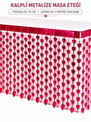 Kalpli Metalize Masa Eteği Kırmızı 75x300 cm