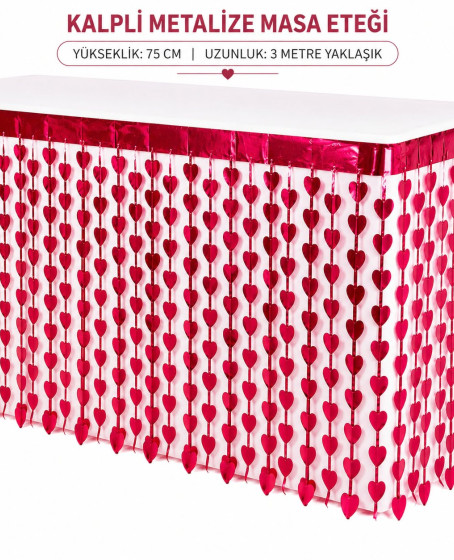 Kalpli Metalize Masa Eteği Kırmızı 75x300 cm