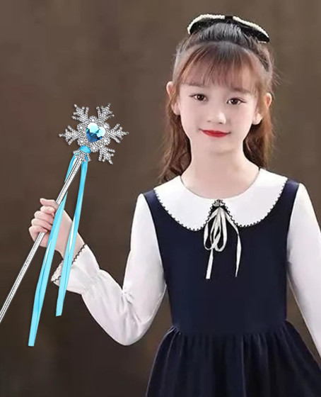 Kar Taneli Mavi Kalp Taşlı Saten Kurdeleli Karlar Ülkesi Elsa Asası Sopası 34 cm