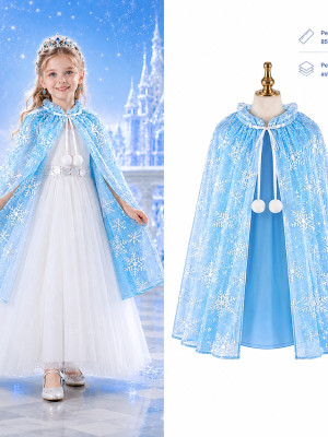 Kar Tanesi Desenli Mavi Elsa Pelerini - Astarlı Frozen Pelerini 85 cm Kar Tanesi Desenli Mavi Elsa Pelerini - Astarlı Frozen Pelerini 85 cm