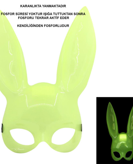 Karanlıkta Parlayan Fosforlu Tavşan Maskesi – Glow Bunny Masquerade Maske (32x22 cm)
