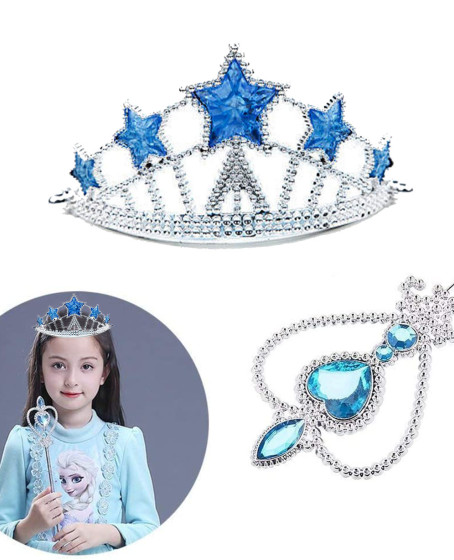 Karlar Ülkesi Elsa Yıldız Mavi Taç ve Elsa Asa Seti 2 Parça