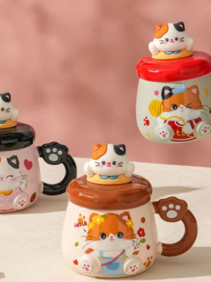 Kedi Desenli Figürlü Seramik Bardak Kedi Desenli Figürlü Seramik Bardak