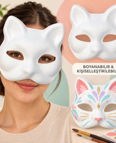 Kendin Tasarla Kişiselleştirilebilir Boyanabilir Kedi Maskesi