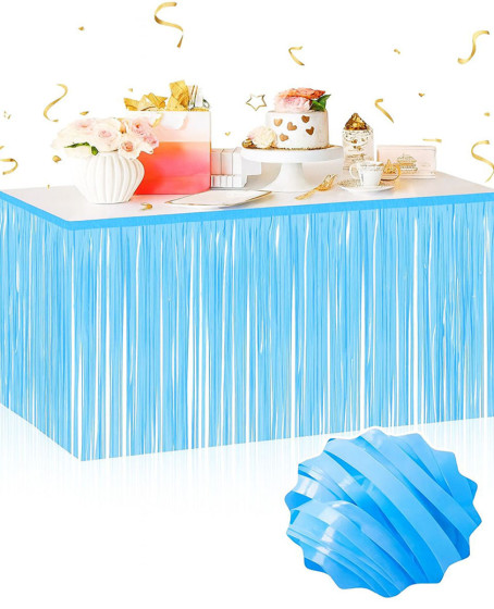Kendinden Yapışkanlı Makaron Mavi Püsküllü Masa Eteği – 75 x 275 cm Parti Süslemesi