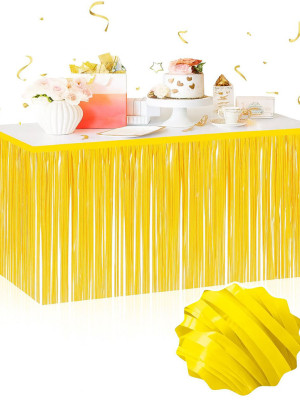 Kendinden Yapışkanlı Makaron Sarı Püsküllü Masa Eteği – 75 x 275 cm Parti Süslemesi