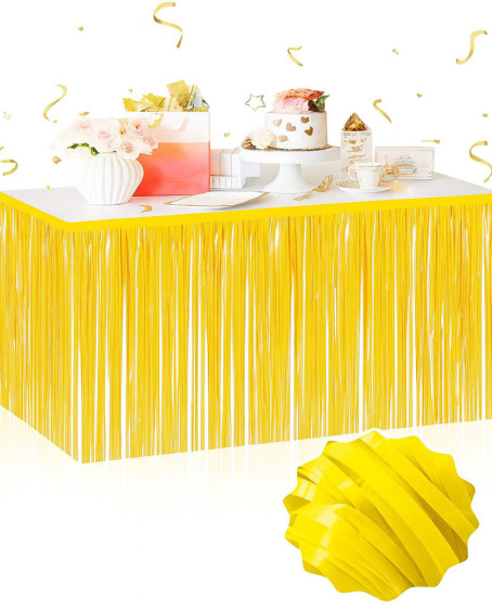 Kendinden Yapışkanlı Makaron Sarı Püsküllü Masa Eteği – 75 x 275 cm Parti Süslemesi Kendinden Yapışkanlı Makaron Sarı Püsküllü Masa Eteği – 75 x 275 cm Parti Süslemesi