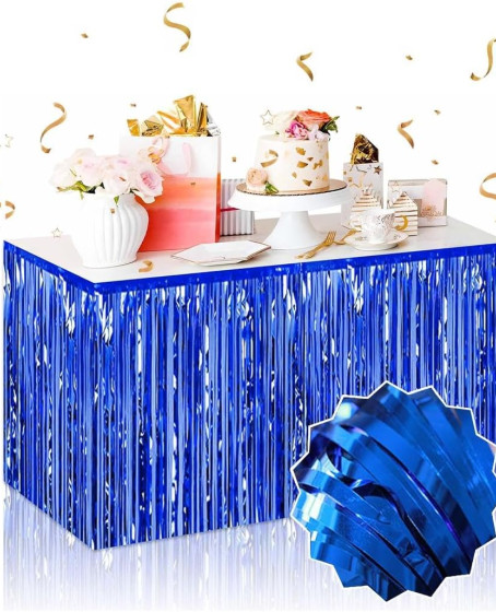 Kendinden Yapışkanlı Mavi Metalize Püsküllü Masa Eteği – 75 x 275 cm Parti Süslemesi Kendinden Yapışkanlı Mavi Metalize Püsküllü Masa Eteği – 75 x 275 cm Parti Süslemesi