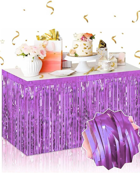 Kendinden Yapışkanlı Mor Metalize Püsküllü Masa Eteği – 75 x 275 cm Parti Süslemesi