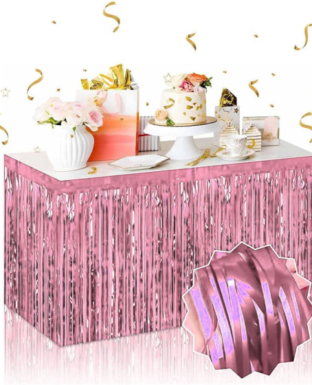Kendinden Yapışkanlı Rose Gold Metalize Püsküllü Masa Eteği – 75 x 275 cm Parti Süslemesi Kendinden Yapışkanlı Rose Gold Metalize Püsküllü Masa Eteği – 75 x 275 cm Parti Süslemesi