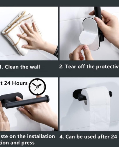 Kendinden Yapışkanlı Tuvalet Kağıtlığı – Mat Siyah Modern Banyo Rulo Askısı Kendinden Yapışkanlı Tuvalet Kağıtlığı – Mat Siyah Modern Banyo Rulo Askısı