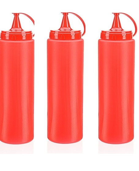 Ketçap Şişesi - 1000ML Dev Boy Kırmızı 3 Adet