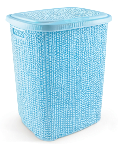 Kirli Çamaşır Sepeti Kapaklı 65 LT Örgü Desenli Plastik Çamaşır Sepeti Banyo Sepeti - Mavi Kirli Çamaşır Sepeti Kapaklı 65 LT Örgü Desenli Plastik Çamaşır Sepeti Banyo Sepeti - Mavi