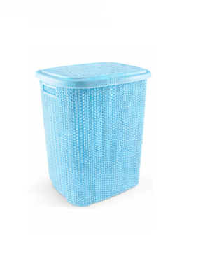 Kirli Çamaşır Sepeti Kapaklı 65 LT Örgü Desenli Plastik Çamaşır Sepeti Banyo Sepeti - Mavi Kirli Çamaşır Sepeti Kapaklı 65 LT Örgü Desenli Plastik Çamaşır Sepeti Banyo Sepeti - Mavi