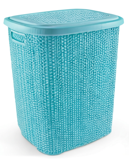 Kirli Çamaşır Sepeti Kapaklı 65 LT Örgü Desenli Plastik Çamaşır Sepeti Banyo Sepeti - Turkuaz Kirli Çamaşır Sepeti Kapaklı 65 LT Örgü Desenli Plastik Çamaşır Sepeti Banyo Sepeti - Turkuaz