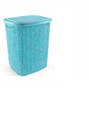 Kirli Çamaşır Sepeti Kapaklı 65 LT Örgü Desenli Plastik Çamaşır Sepeti Banyo Sepeti - Turkuaz Kirli Çamaşır Sepeti Kapaklı 65 LT Örgü Desenli Plastik Çamaşır Sepeti Banyo Sepeti - Turkuaz