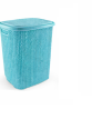 Kirli Çamaşır Sepeti Kapaklı 65 LT Örgü Desenli Plastik Çamaşır Sepeti Banyo Sepeti - Turkuaz Kirli Çamaşır Sepeti Kapaklı 65 LT Örgü Desenli Plastik Çamaşır Sepeti Banyo Sepeti - Turkuaz