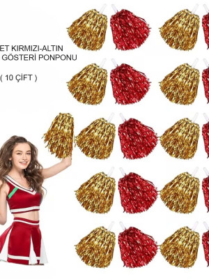 Kırmızı Altın Metalik Dolgun Gösteri Ponponu 20 Adet (10 Çift) Kırmızı Altın Metalik Dolgun Gösteri Ponponu 20 Adet (10 Çift)