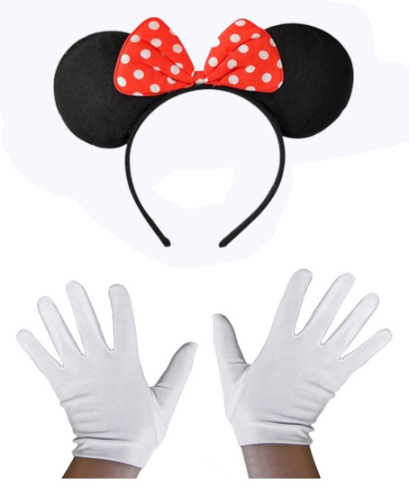 Kırmızı Fiyonklu Minnie Mouse Tacı ve Beyaz Eldiven Seti