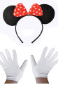 Kırmızı Fiyonklu Minnie Mouse Tacı ve Beyaz Eldiven Seti