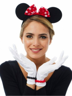 Kırmızı Fiyonklu Minnie Mouse Tacı ve Beyaz Eldiven Seti Kırmızı Fiyonklu Minnie Mouse Tacı ve Beyaz Eldiven Seti