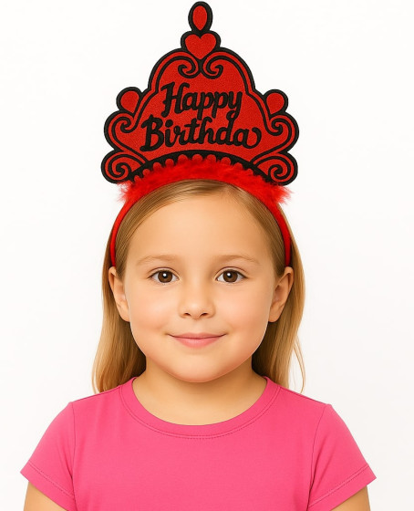 Kırmızı Happy Birthday Prenses Tacı – Doğum Günü Taç Aksesuarı