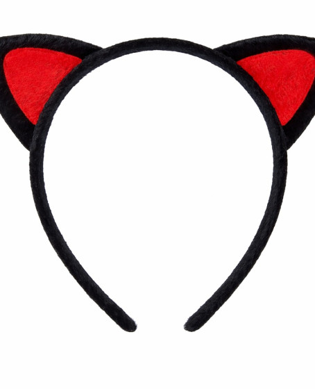 Peluş Kedi Kulak Taç Kırmızı Siyah – Çocuk Parti & Kostüm Tacı