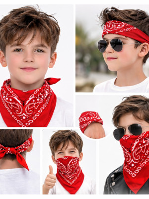 Kırmızı Kovboy Fuları Çocuk Bandana Western Desenli Boyun Fuları Kırmızı Kovboy Fuları Çocuk Bandana Western Desenli Boyun Fuları